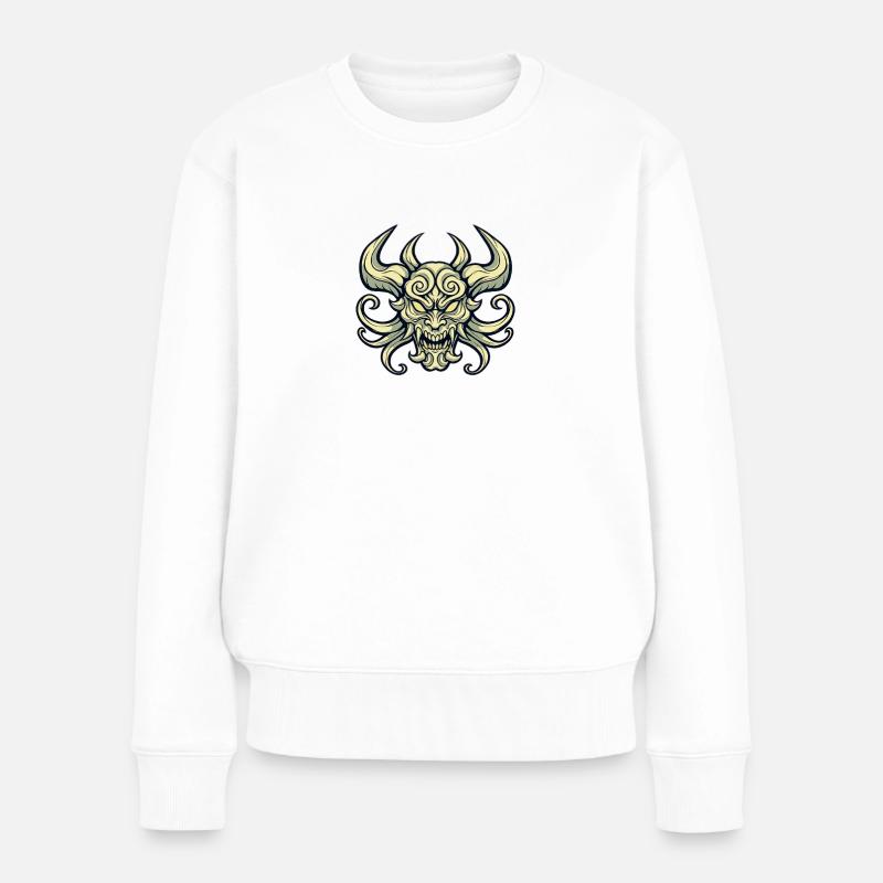 Dämonischer Schädel mit Hörnern - Frauen Premium Bio Pullover - Weiß