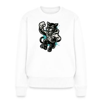 Kämpfende Katze im Hoodie - Frauen Premium Bio Pullover - Weiß - Vorne - Julia (174cm)