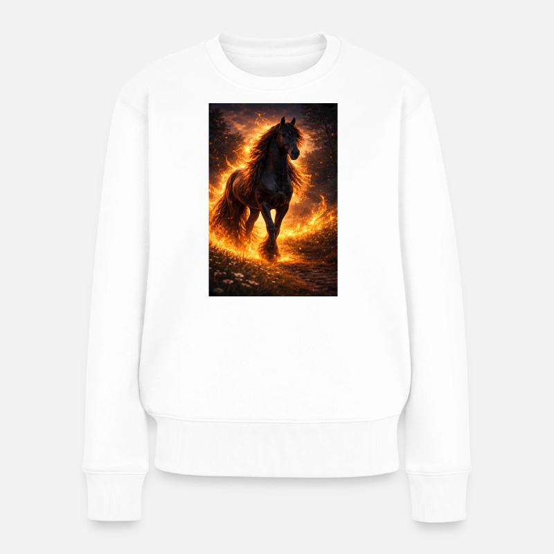 Feuerpferd im Flammensturm - Frauen Premium Bio Pullover - Weiß