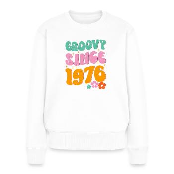 Groovy Seit 1976 Hippie - Frauen Premium Bio Pullover - Weiß - Vorne - Julia (174cm)
