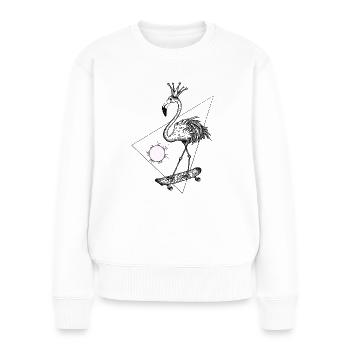 Flamingo Rosa Skate Crazy SVENPAINT - Frauen Premium Bio Pullover - Weiß - Vorne - Julia (174cm)