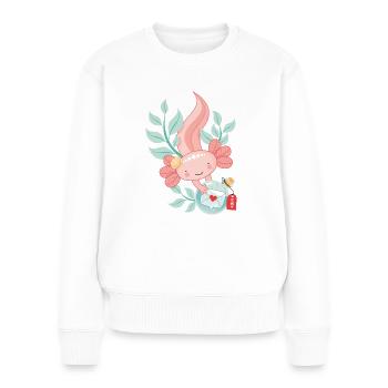 Axolotl mit Flaschenpost - Frauen Premium Bio Pullover - Weiß - Vorne - Julia (174cm)