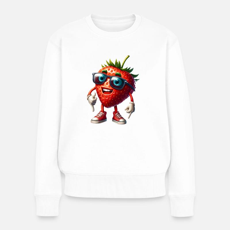 Coole Erdbeere Sommer Sonne Fruchtig Frucht - Frauen Premium Bio Pullover - Weiß