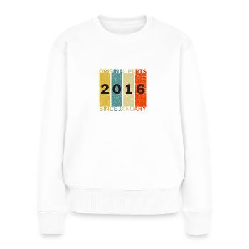 Né en Janvier 2016 Drôle d’anniversaire Rétro Citation - Pull Premium bio Femme - blanc - Devant - Julia (174cm)