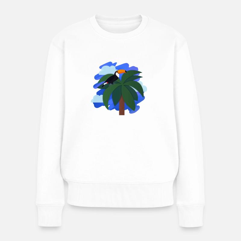 Tukan (Palme, Himmel) - Frauen Premium Bio Pullover - Weiß