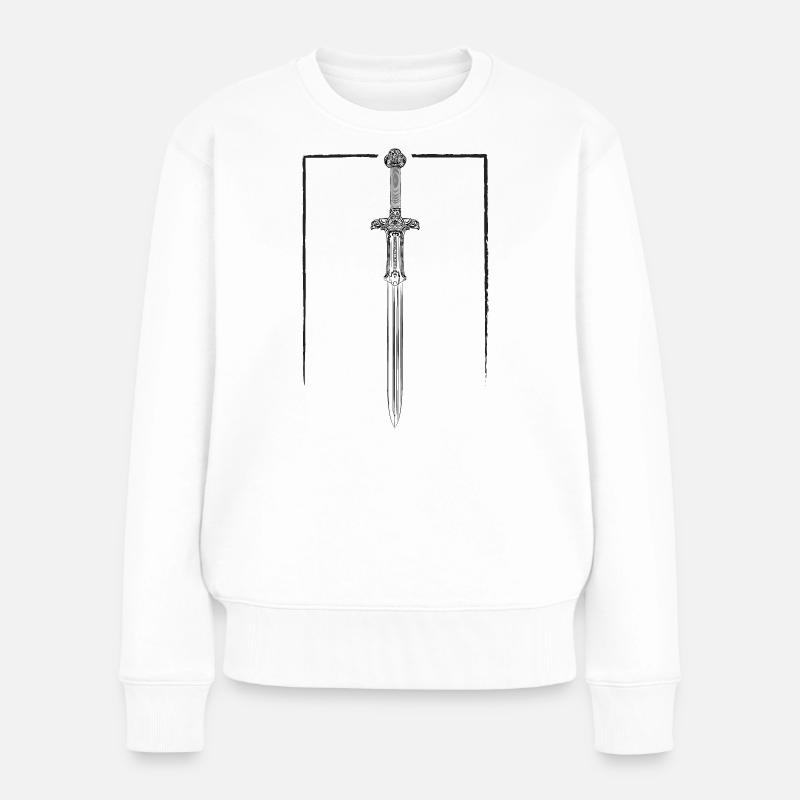 Schwert in Rahmen - Frauen Premium Bio Pullover - Weiß
