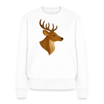 Majestätischer Hirschkopf–Edles Waldbewohner-Motiv - Frauen Premium Bio Pullover - Weiß - Vorne - Julia (174cm)