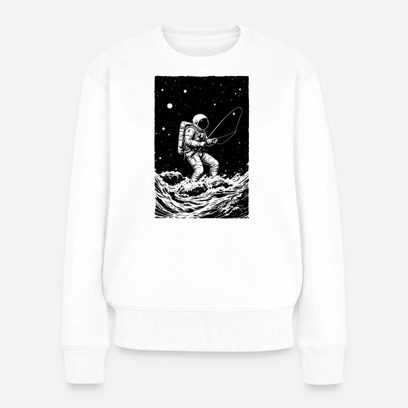 Astronaut angelt im Weltraum - Frauen Premium Bio Pullover - Weiß