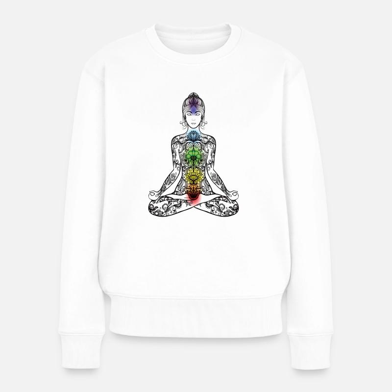 yoga 7 chakra punkte - Frauen Premium Bio Pullover - Weiß
