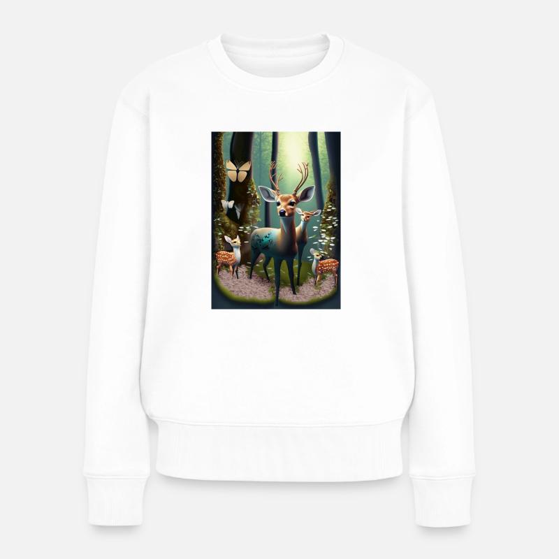 Rehkitze mit Schmetterlinge - Frauen Premium Bio Pullover - Weiß