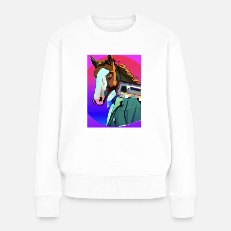 Retro Pferd - Frauen Premium Bio Pullover - Weiß