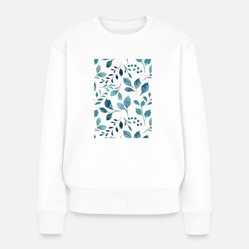 Blaues Blattmuster - Frauen Premium Bio Pullover - Weiß
