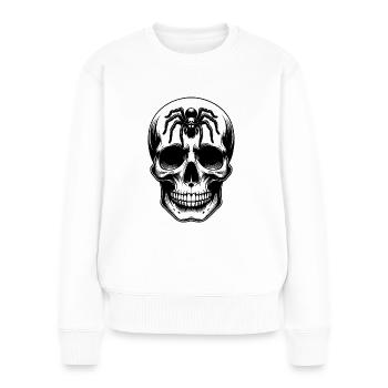 Skull mit großer Spinne auf der Stirn - Frauen Premium Bio Pullover - Weiß - Vorne - Julia (174cm)