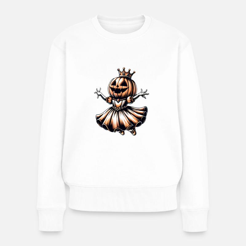 Halloween Kürbis Prinzessin mit Krone - Frauen Premium Bio Pullover - Weiß