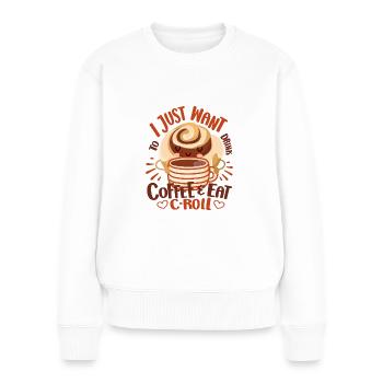 Amateur de pâtisserie Je veux juste boire du café et manger C-roll - Pull Premium bio Femme - blanc - Devant - Julia (174cm)