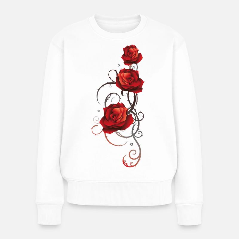 Rote Rosen mit Dornen Liebe Romantik - Frauen Premium Bio Pullover - Weiß