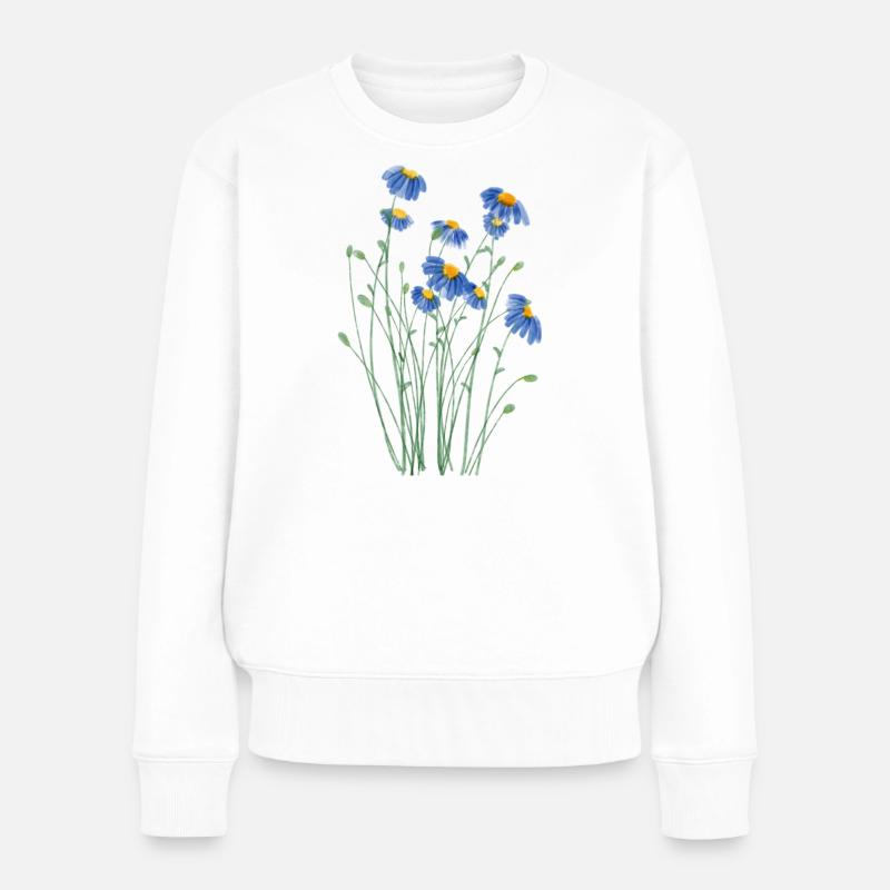 Wilde Blumenwiese im Aquarellstil - Frauen Premium Bio Pullover - Weiß