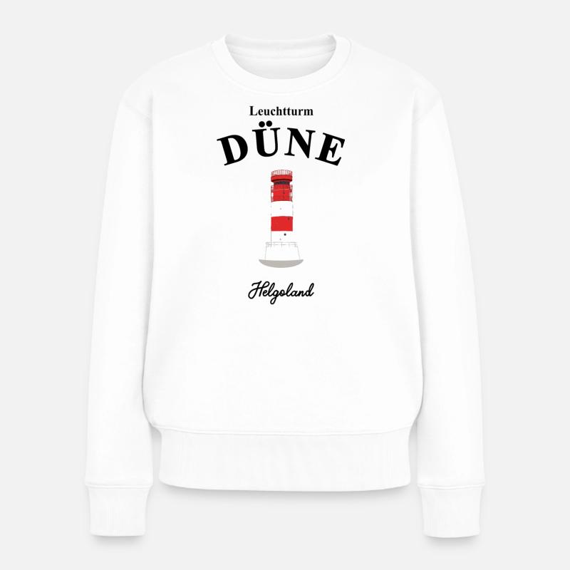 Leuchtturm auf Düne, Insel bei Helgoland, Nordsee - Frauen Premium Bio Pullover - Weiß