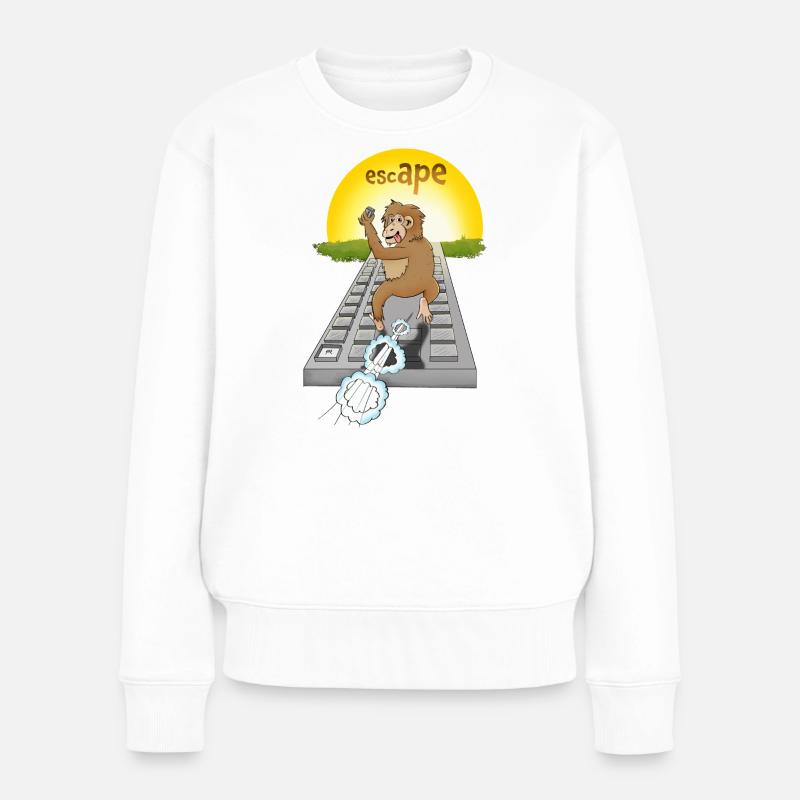 Humorvolles Affen-Design mit Tastatur - Frauen Premium Bio Pullover - Weiß
