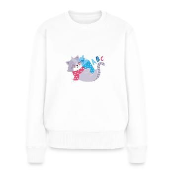 Chat avec cône d’école inscription à l’école - Pull Premium bio Femme - blanc - Devant - Julia (174cm)