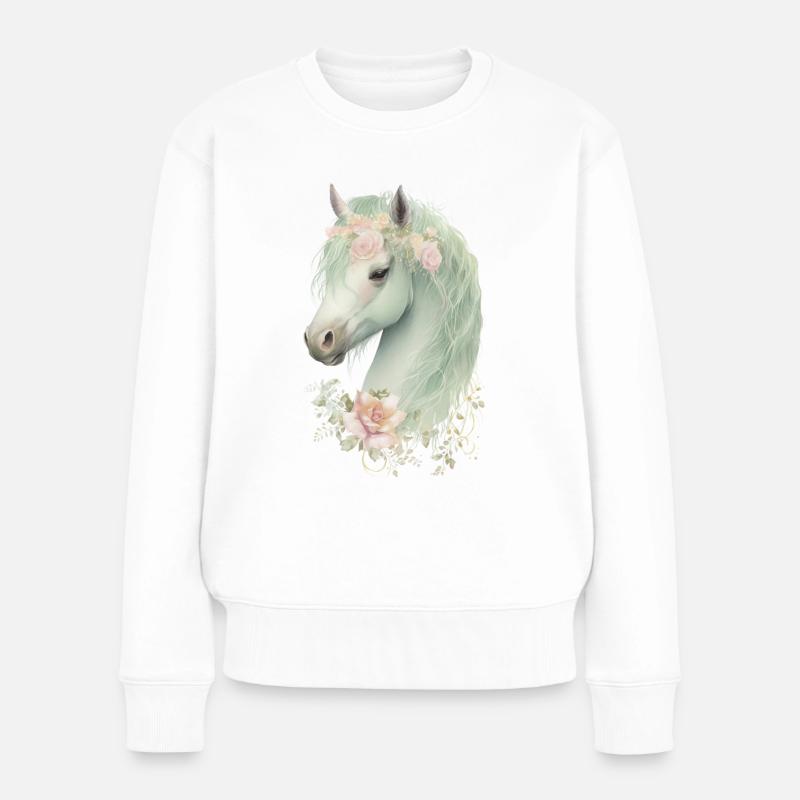 Pferd Mystisch - Frauen Premium Bio Pullover - Weiß