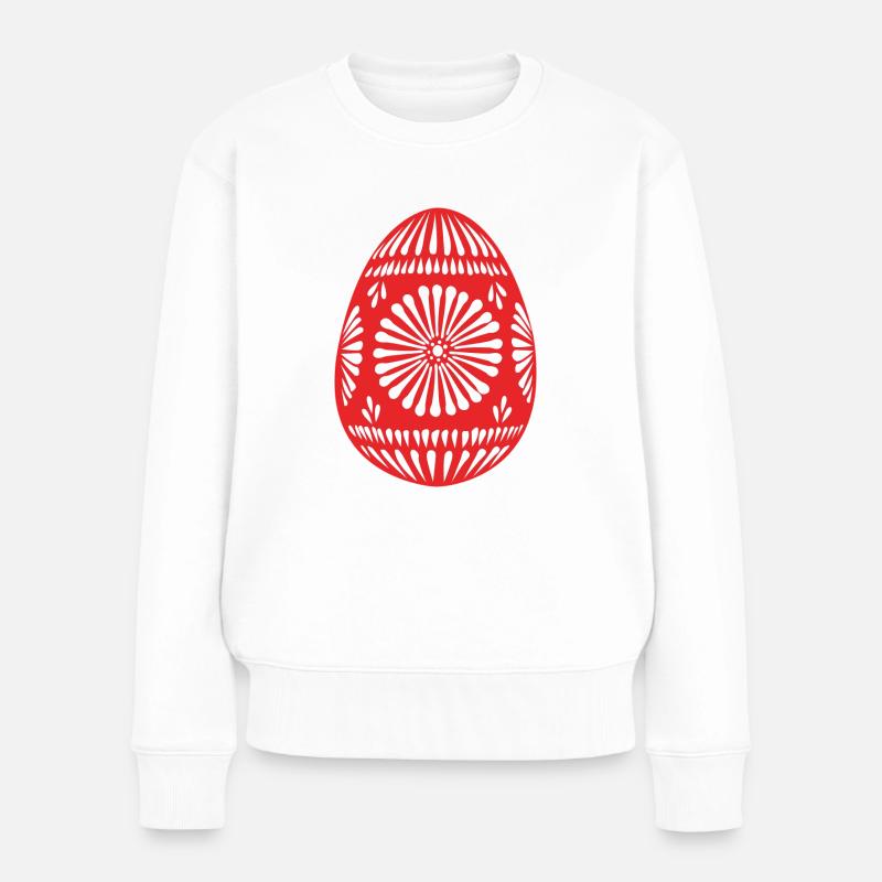 Rotes gemustertes Osterei - Frauen Premium Bio Pullover - Weiß