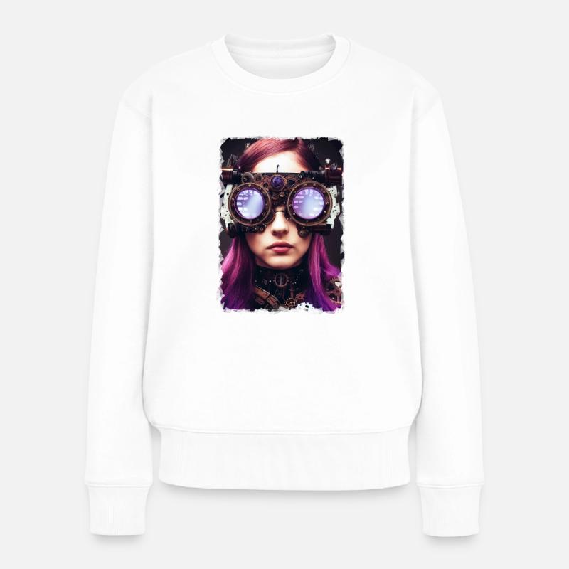 Futuristische Frau mit Sonnenbrille - Frauen Premium Bio Pullover - Weiß