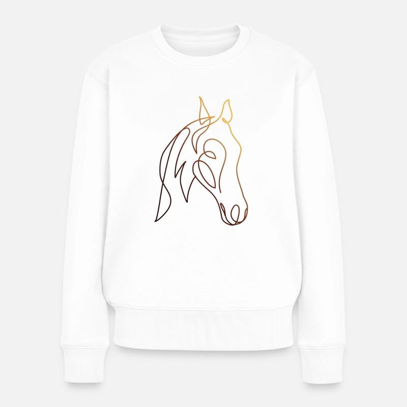 HORSE Linienkunst - Frauen Premium Bio Pullover - Weiß
