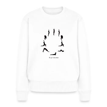 Surya Namaskar - Sonnengruß - Frauen Premium Bio Pullover - Weiß - Vorne - Julia (174cm)