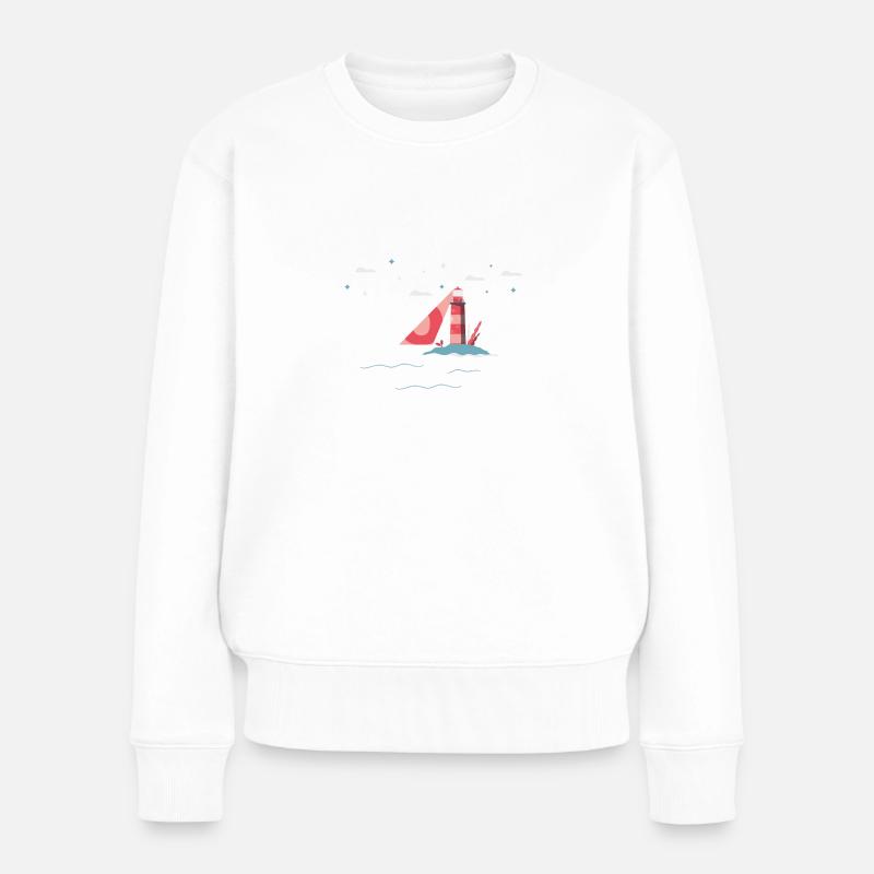 Moin mit Leuchtturm - Frauen Premium Bio Pullover - Weiß