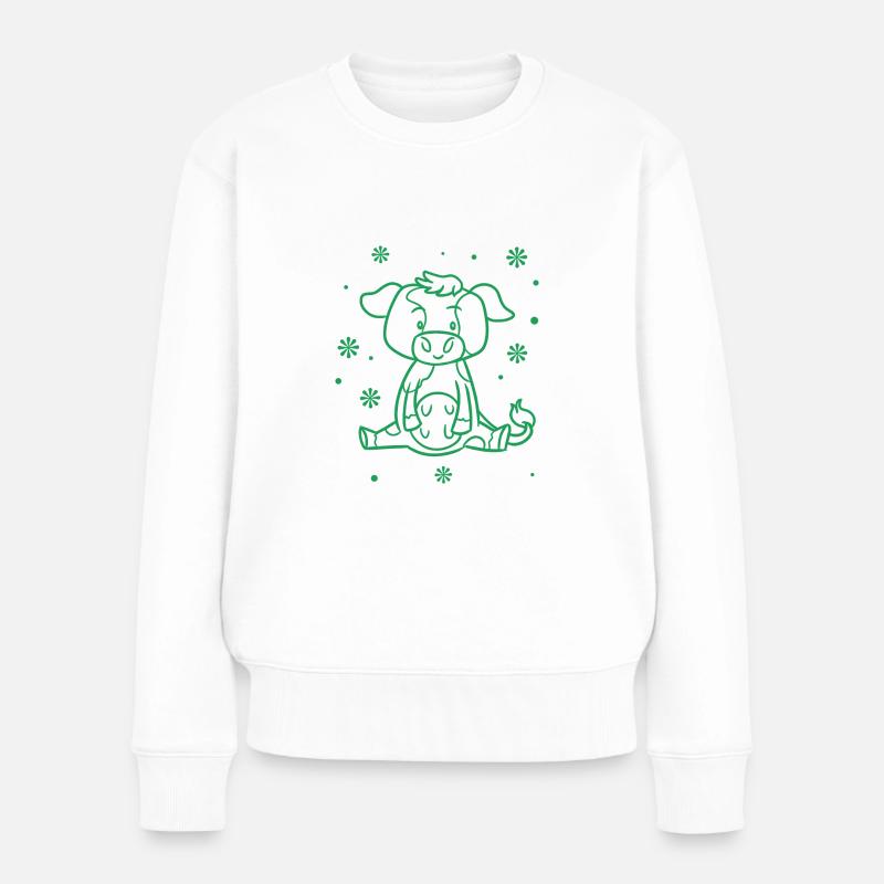 lustige Kuh - Frauen Premium Bio Pullover - Weiß