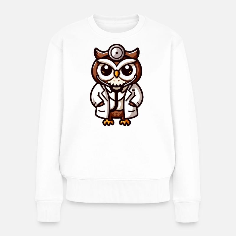 Mediwise Owl: Der gefiederte Arzt - Frauen Premium Bio Pullover - Weiß