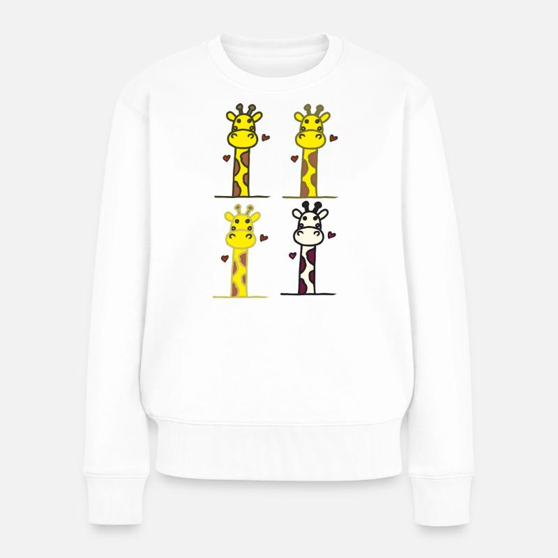 Verspielte Giraffen mit Herzmotiven - Frauen Premium Bio Pullover - Weiß