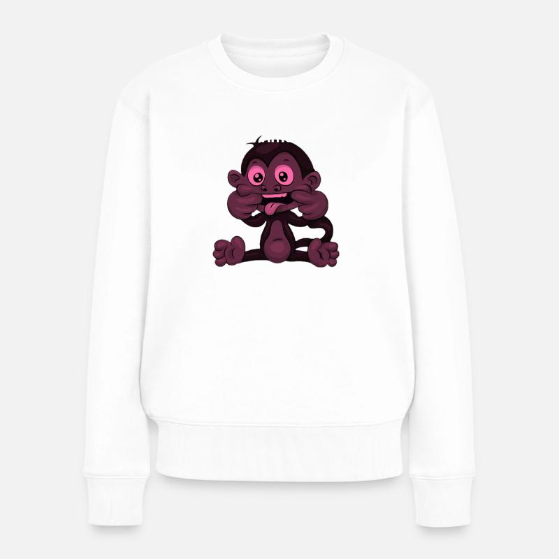 Cartoon Affe Spielzeit - Frauen Premium Bio Pullover - Weiß