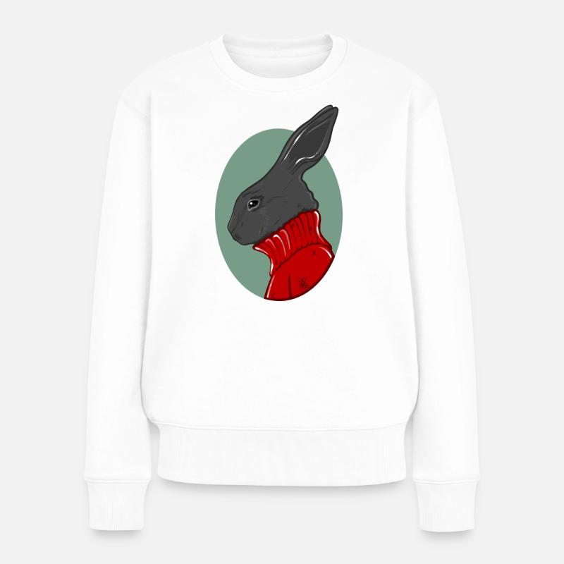 Hase mit rotem Pullover - Frauen Premium Bio Pullover - Weiß