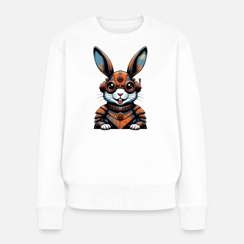 Steampunk-Hase in Orange Gear - Frauen Premium Bio Pullover - Weiß