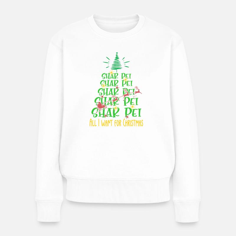 Shar Pei Hund Weihnachten Hunderasse - Frauen Premium Bio Pullover - Weiß