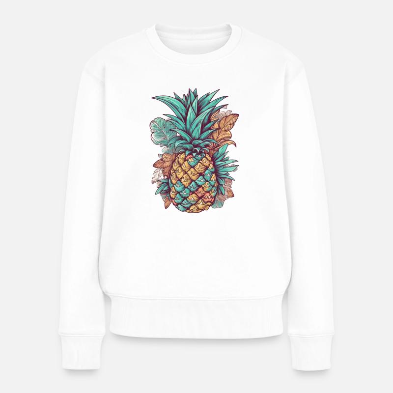 Ananas bunt retro comic - Frauen Premium Bio Pullover - Weiß