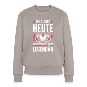 bier legendär - Frauen Premium Bio Pullover - Taupe - Vorne - Julia (174cm)