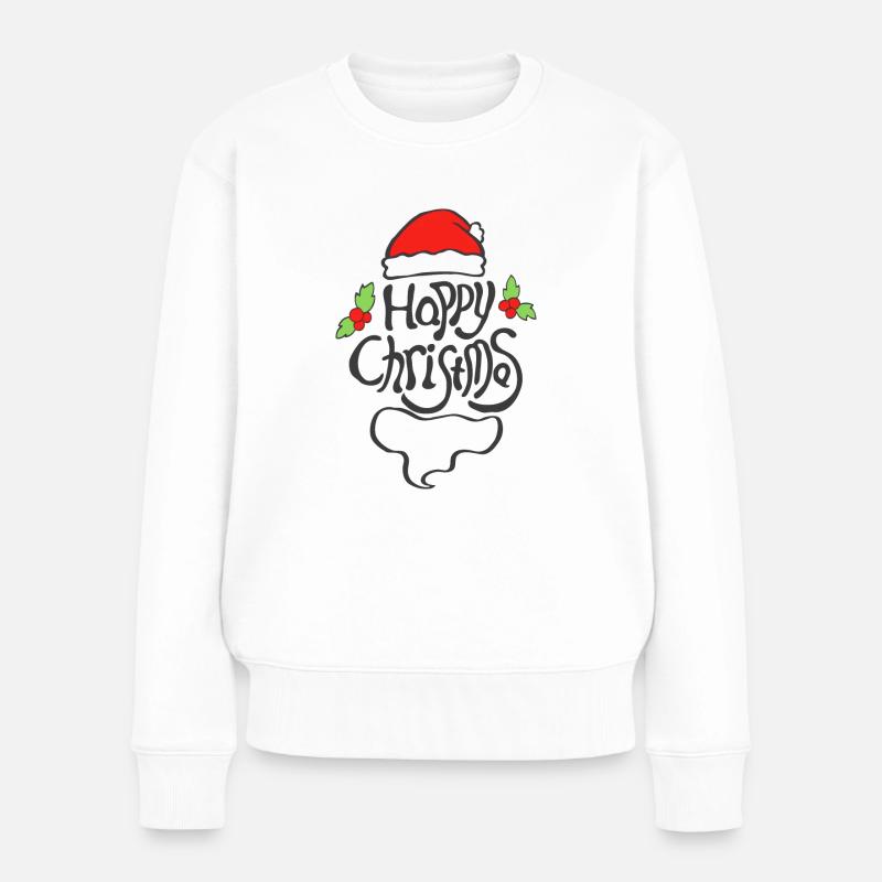 line-happychristmas typografie - Frauen Premium Bio Pullover - Weiß