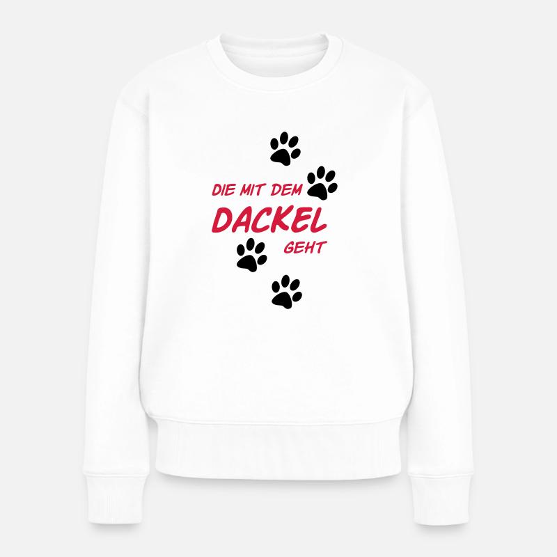 Die mit dem Dackel geht - Frauen Premium Bio Pullover - Weiß