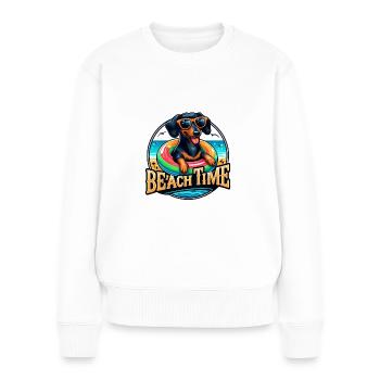Dackel Hunde Sommer Strand und will jeder Hund - Frauen Premium Bio Pullover - Weiß - Vorne - Julia (174cm)