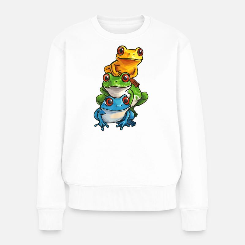 Grenouilles empilées dessin animé - Pull Premium bio Femme - blanc