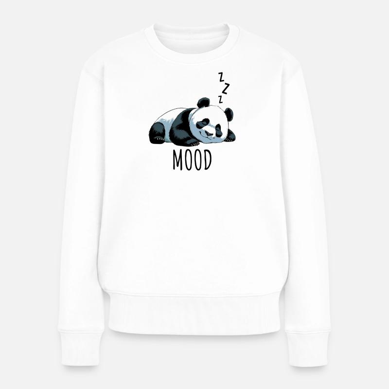Schlafender Panda mit „Mood“-Schriftzug - Frauen Premium Bio Pullover - Weiß