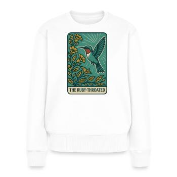 Kolibri und Blumen – Vintage Botanischer Vogel - Frauen Premium Bio Pullover - Weiß - Vorne - Julia (174cm)