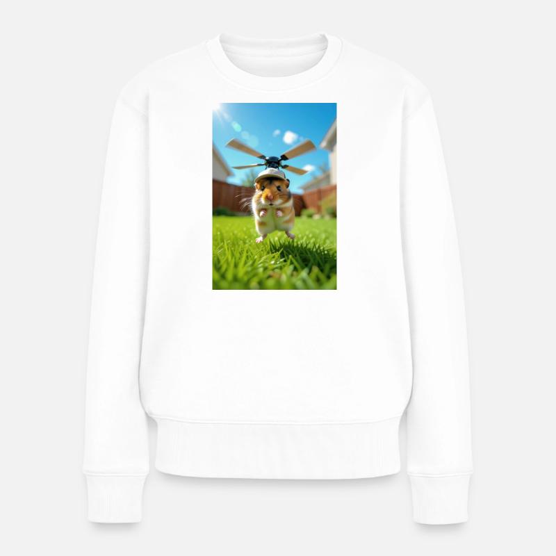 Hamster pilote sous hélicoptère - Pull Premium bio Femme - blanc