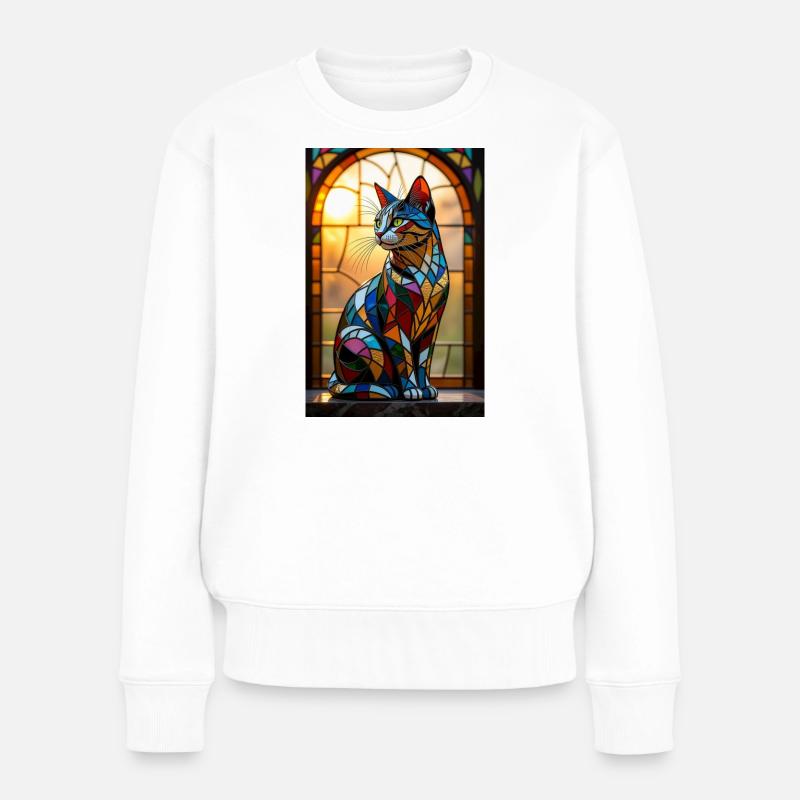 Gato Art Déco en Vitrail Coloré - Pull Premium bio Femme - blanc