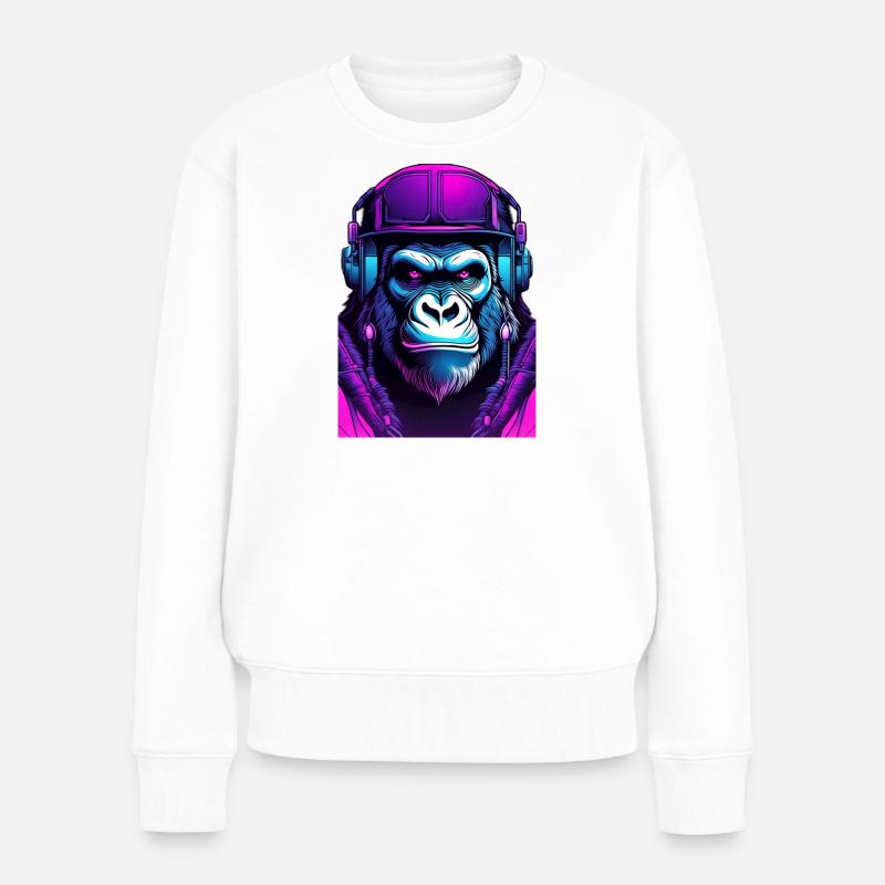 Gorilla DJ Neon - Frauen Premium Bio Pullover - Weiß