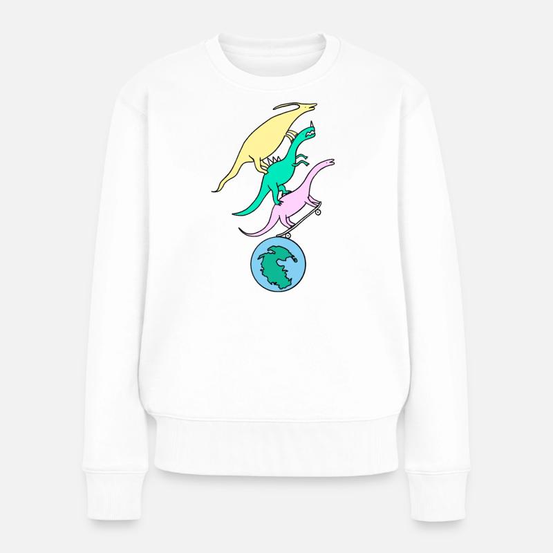Skater_Dinos - Frauen Premium Bio Pullover - Weiß