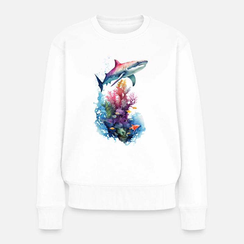 Hai Ocean Landschaft - Frauen Premium Bio Pullover - Weiß